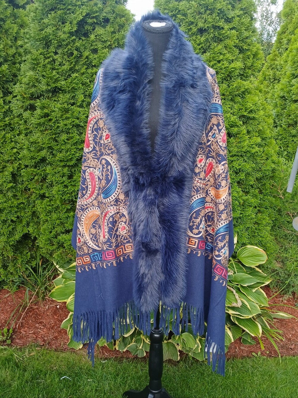 Amazing Blue Paisley Cashmere Shawl